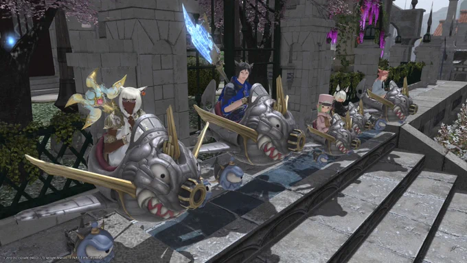 FF14、2時間ちょいくらい頑張ったでしょうか!全員のマウントをゲット!そして記念撮影です!エンピレアムのウォータースライダーも初体験!楽しかった!5人で行けて良かった!でも欲を言うとあと3人欲しくなるね! #PS5Share, #ファイナルファンタジーXIV 