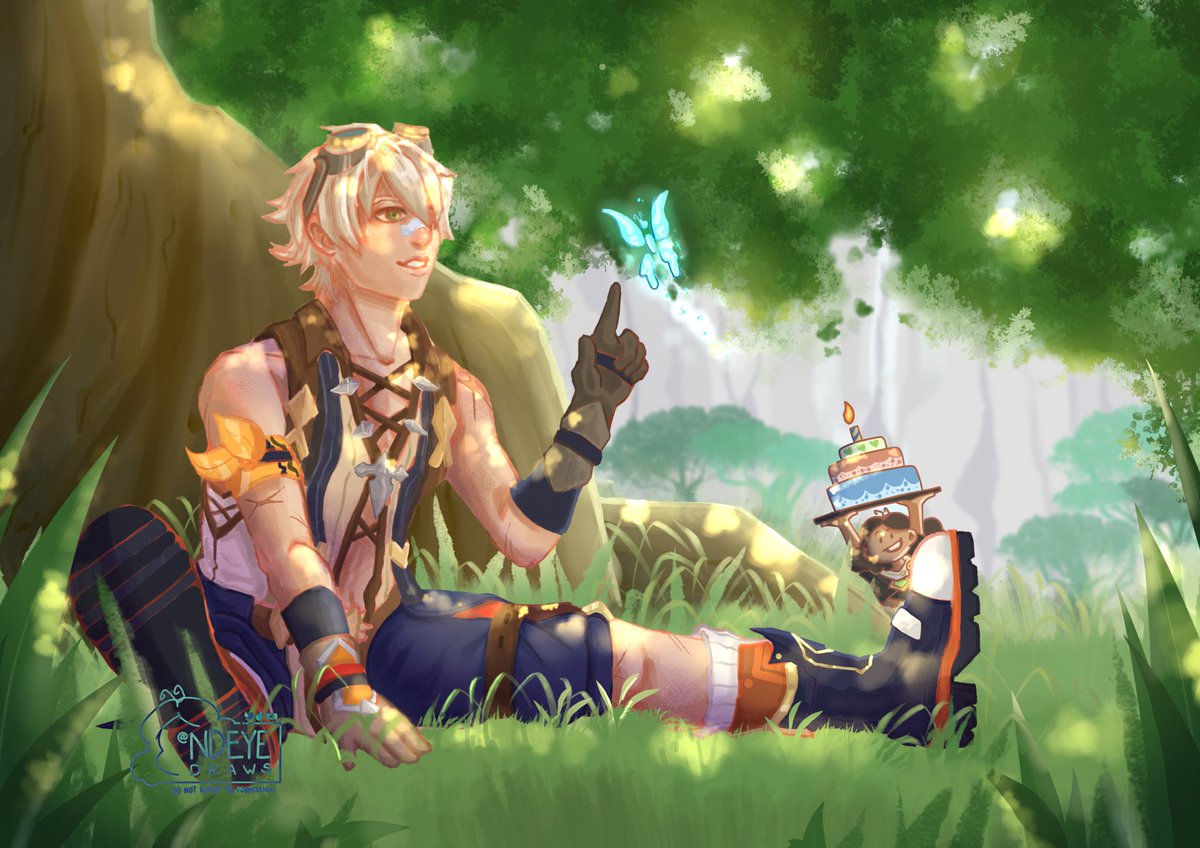 I’d like to think that Bennett loves to take a break on Windrise after a long adventure…

… and then there’s me coming with three-decked cake because WE’RE SHARING BIRTHDAYS 🥳🥳
#artidn #bennett