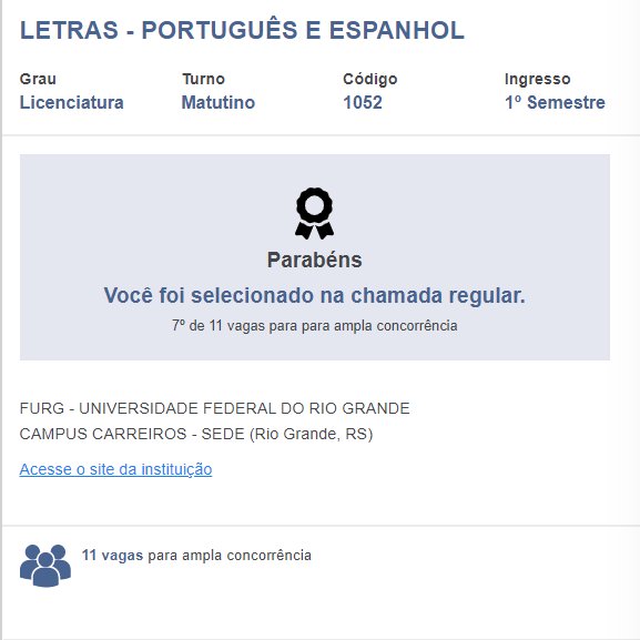 dodonunes22's tweet photo. Bixo Letras PT/ES - FURG 2023/1

Felicidade é a palavra ano passado tinha aprovado, por incidente perdi a vaga na matrícula ter a chance de recuperar ela é o ditado de que o que é seu, é pra ser seu! Quero aproveitar muito o curso e já quero colegas se manifestando aqui🥺🗣️ https://t.co/sFP3jAHAOW