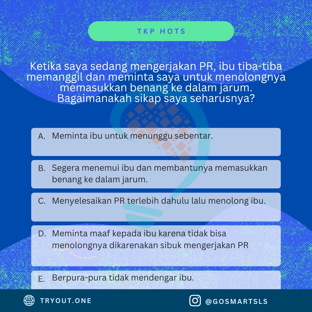 immermanalu's tweet photo. Soal #tkp
Halo, selamat siang..Ada yang bisa bantu jawab nggak nih?
.
.
Yuk latihan dan tryout terupdate, Boleh di cek di https://t.co/5pW6LxaLKG
Fighting!

#soal #tryout #skdcpns #cpns #cpns2023 #seleksicpns #tryoutcpns #soalskdcpns #soalasn https://t.co/WHNP3RMefS