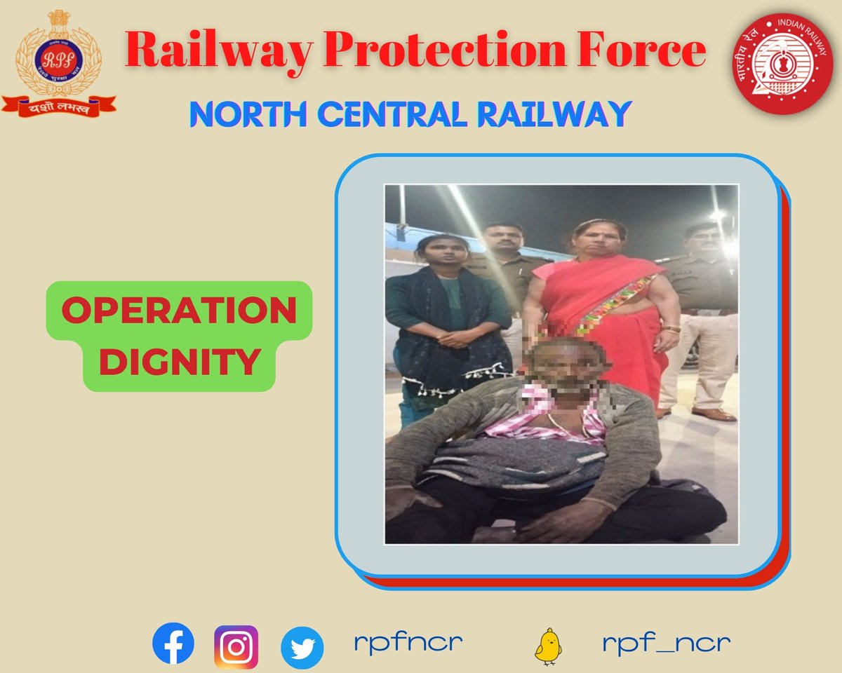 rpfncr's tweet photo. #OperationDignity के तहत रेलवे सुरक्षा बल, उत्तर मध्य रेलवे द्वारा 01 गुमशुदा व्यक्ति को सिविल पुलिस/परिजनों को सुपुर्द किया गया। @RPF_INDIA https://t.co/wax523yx0x