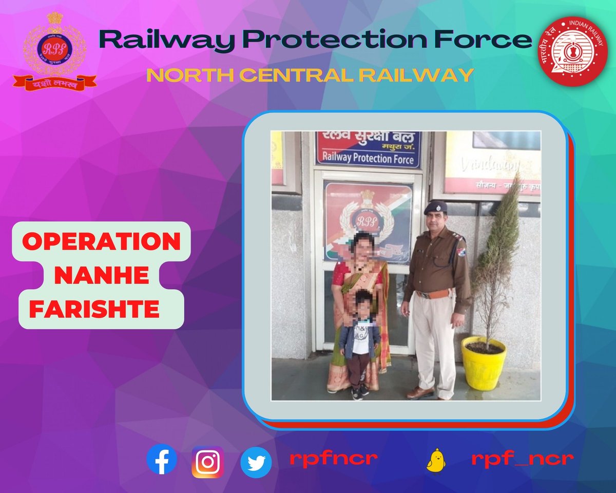 rpfncr's tweet photo. #OperationNanheFarishte के तहत रेलवे सुरक्षा बल, उत्तर मध्य रेलवे द्वारा 01 नाबालिग बच्चे को उसके परिजन को सुपुर्द किया गया। @RPF_INDIA https://t.co/q9SEAeebr8