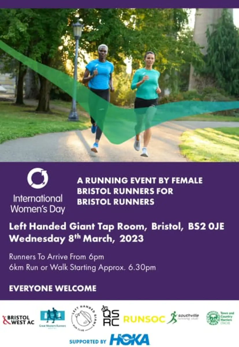 This Wednesday Bristol run clubs are teaming up with <a href="/hoka/">HOKA</a> for International Women's Day

Everyone welcome for an evening of talks and a social 6k run.

We can't wait!

#InternationalWomensDay