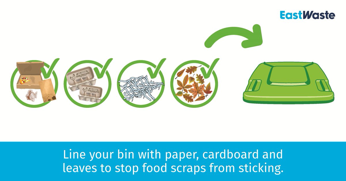 East_Waste's tweet photo. 📰🗞🍁🍂🌿 Line your #greenbin with #newspaper, #shreddedpaper, #cardboard, #pizzaboxes, #eggcartons, #dryleaves and #gardenclippings before you place #foodscraps in. 
🍌🍓🦴🧀🥒 This will stop food sticking to the bottom of your bin.
Click for more tips 👉🏿https://t.co/2DuKaP91oz https://t.co/s7r8xF7KJD