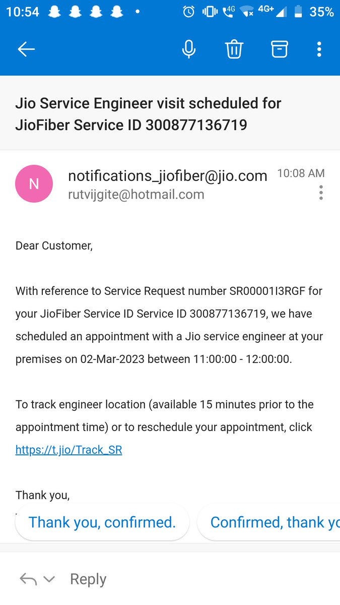 Rutvij18990356's tweet photo. You are giving me #tarikhpaitarikh @reliancejio @reliancejio @DoT_India please take action against @JioCare Jio Fibre they are not providing me service from 3 February and also not giving me the refund of the plan. https://t.co/NMtIM0lq9U