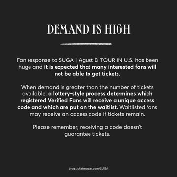 Fire Again for SUGA Concert Waitlist, Prices