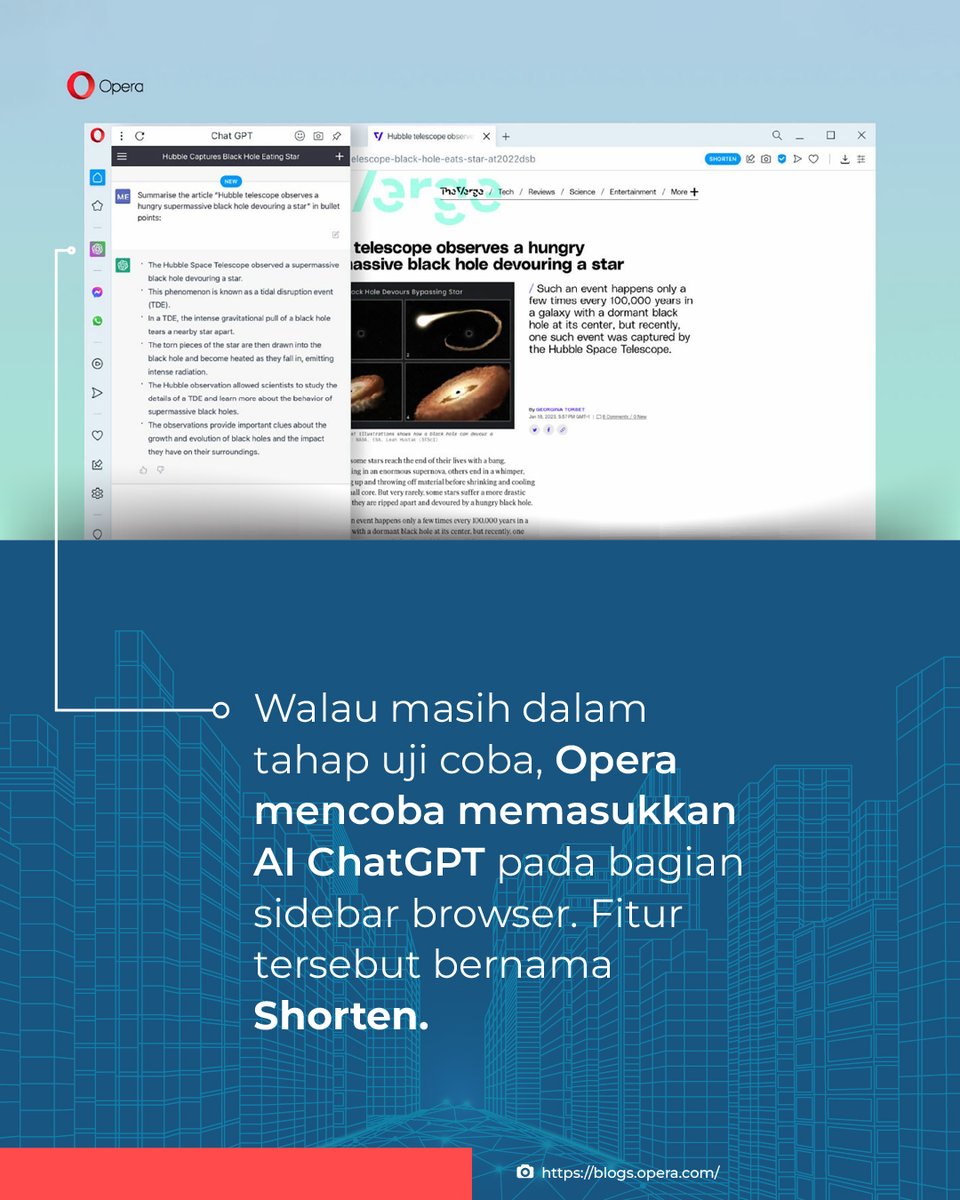 widya_analytic's tweet photo. Ada yang pernah pakai ChatGpt gak nih? Gimana menurut kalian, membantu gak nih? Nah ternyata Opera juga ingin menggunakan teknologi serupa lho. Hmm sudah siapkah kamu untuk bisa menyikapi teknologi yang sangat berkembang? https://t.co/XSBUEqnpdK