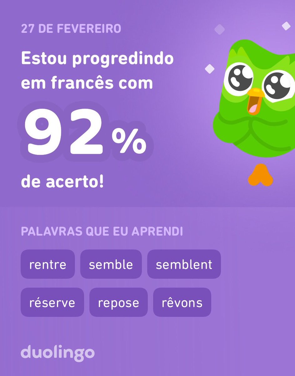 SimoneEssi's tweet photo. Estou aprendendo francês no Duolingo! É grátis, divertido e eficaz. https://t.co/8kYPCUeLFX