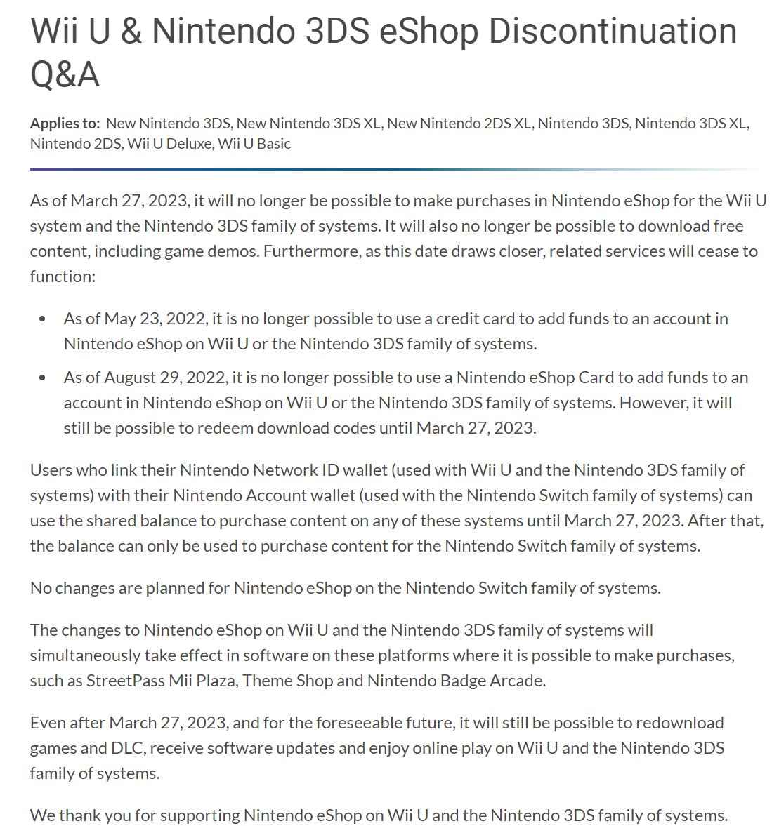 Nintendo To Shut Down Wii U & 3DS eShop Support In 2023