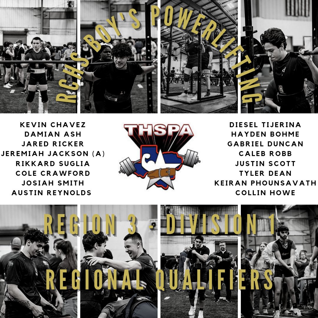 💥💥IMPORTANT💥💥

Introducing your Reg 3 - Div 1 REGIONAL QUALIFIERS!!

These boys compete next Wed, Mar. 8th @ Tyler Legacy HS.

Please congratulate them and wish them strength!

<a href="/RoyseCityHS/">Royse City HS</a> <a href="/RCISDAthletics/">Royse City ISD Athletics</a> <a href="/RoyseCityISD/">Royse City ISD</a> <a href="/RoyseCitySC/">Royse City ISD Strength & Conditioning</a> <a href="/coachalvarado07/">Kyle Alvarado MS, CSCS,*D, RSCC, FRCms, FRSC, USAW</a> <a href="/ariel_causey/">Ariel Causey</a> <a href="/TxHSPWL/">THSPA</a>