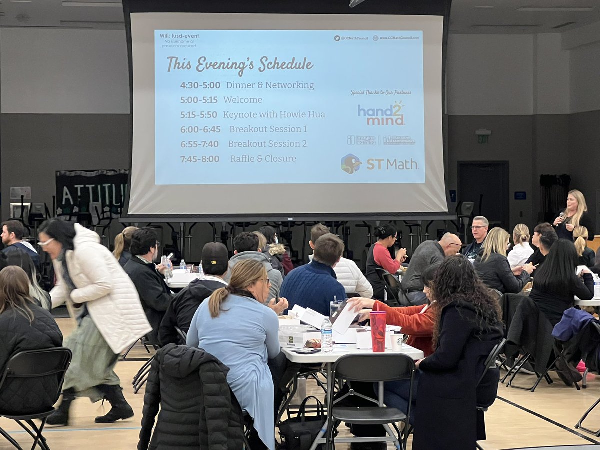 .@lindseygatfield kicking off @OCMathCouncil with a full house of ‘kind math hearts’ showing up on a Monday night in unusual So-Cal ☔️ rain.