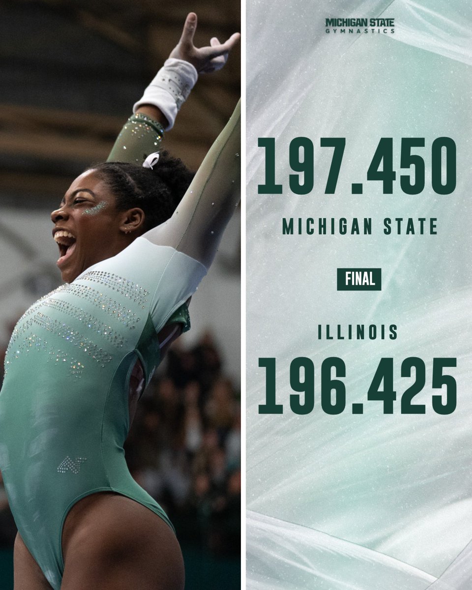 MSU_Gymnastics's tweet photo. Got the W! ✨

#GoGreen | #SpartanStrong https://t.co/MFgM0TvsVE