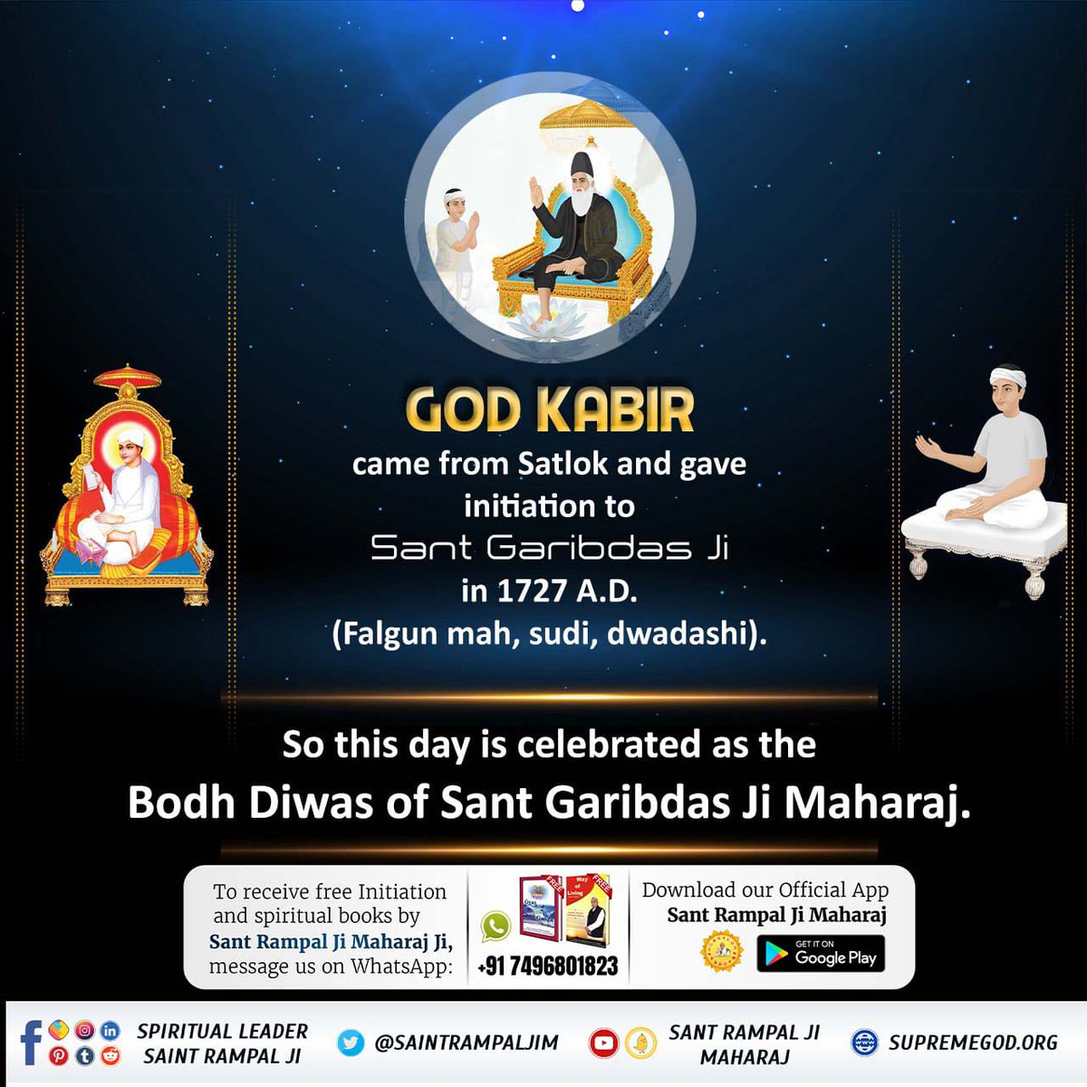 Archana_dasi_B's tweet photo. #GodKabir_Met_SantGaribdasJi

Lord Kabir come from SATLOK and have initiation to SANT GARIBDAS JI in 1727 A.D.

4 Days Left For Bodh Diwas https://t.co/S7LhVx0EfQ