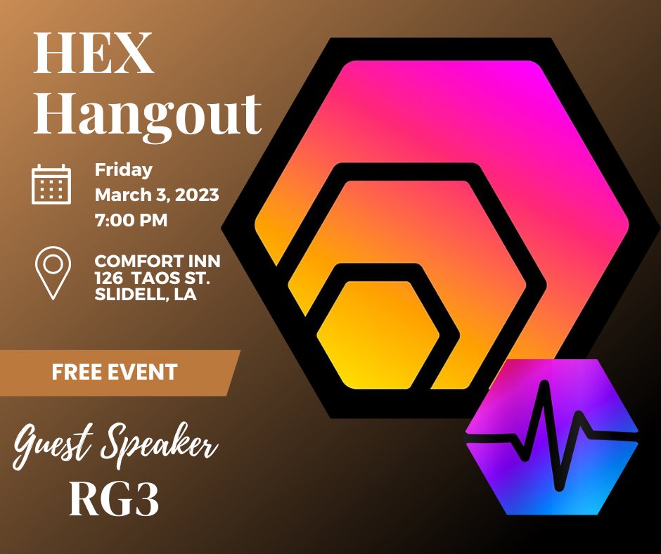 justbeingBlaKc's tweet photo. A #Hexican friend of mine has put together a meetup in Slidell, Louisiana with @RG3_Pirate speaking!  $HEX 

#HexMeetup #HEXhangout #NewOrleans #NOLA https://t.co/8pcgpv93FZ
