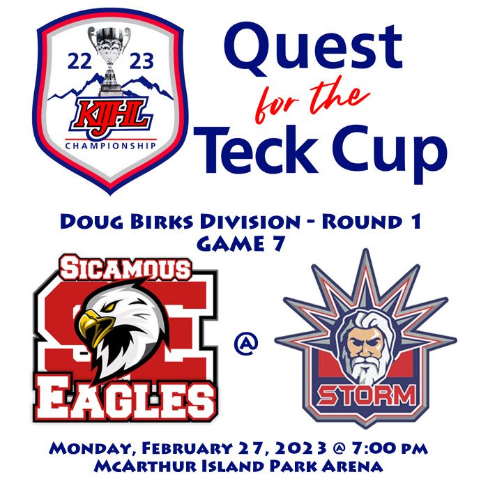 Sicamous_Eagles's tweet photo. It's Game 7 in the 1st Round of the @KIJHL Teck Cup Playoffs between your Sicamous Eagles and the Kamloops Storm Here is your Eagles projected lineup. Puck drops at 7pm at McArthur Park Arena. #GoSicamousGo #LetsFly #Game7 #Playoffs #SIC @KijhlS https://t.co/fwRhYNZfdR