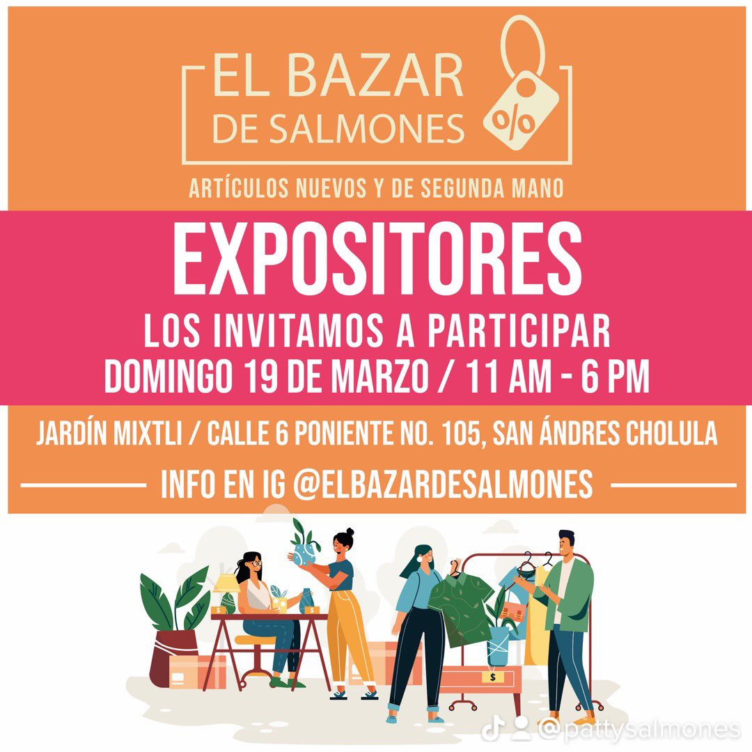 PattySalmones's tweet photo. ¡El BAZAR DE SALMONES te invita a participar en su primera edición! $350
Si eres emprendedor y cuentas con un negocio o marca propia y buscas un espacio para vender y dar a conocer tus productos, ¡súmate a nuestro bazar! #cholula #puebla #sanandrescholula #bazar #sanpedrocholula https://t.co/eGE9WSATF7