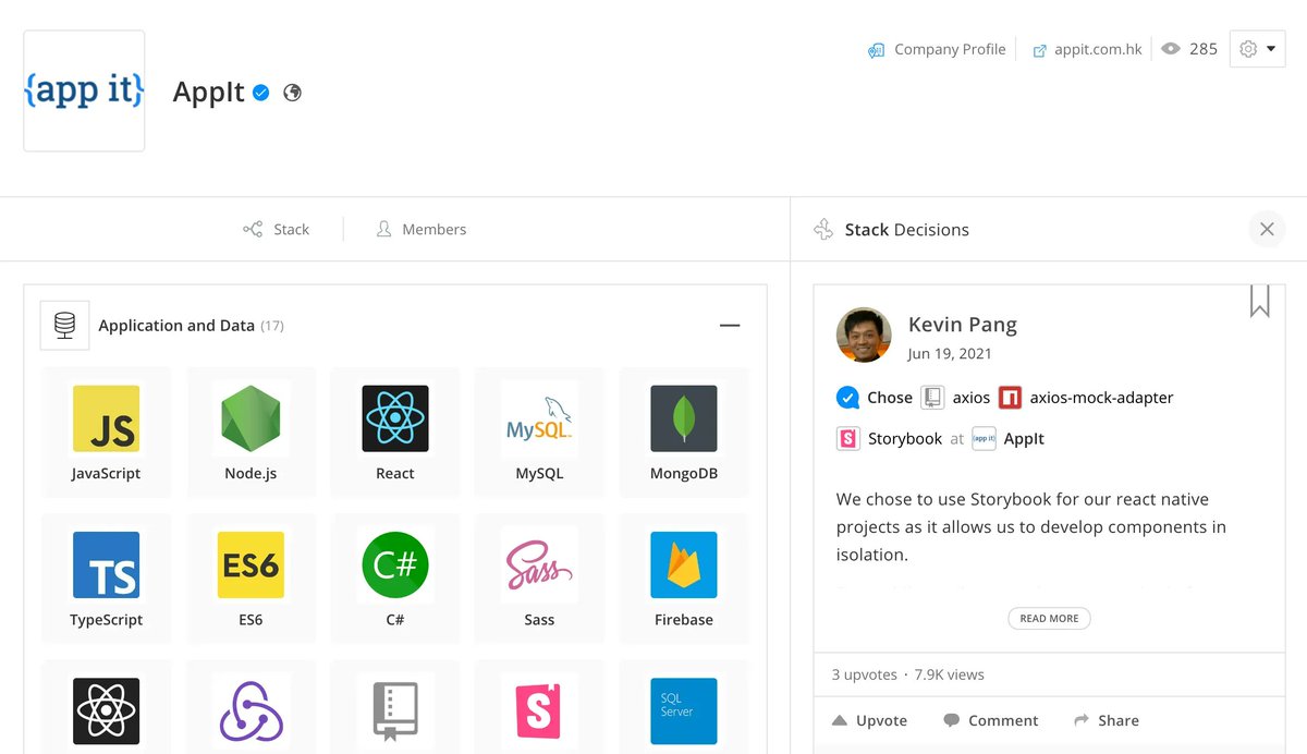 stackshareio's tweet photo. The #AppIt Stack (by Kevin): #axios + @storybookjs
https://t.co/5TtrSklsaK https://t.co/qlmfKY6YB8