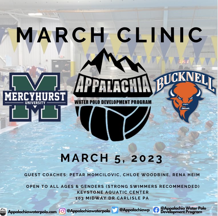 AppalachiaWP's tweet photo. Our March clinic is 6️⃣ days away! Registration is still open 🤽🏼‍♀️🤽🏽‍♂️ https://t.co/68HgcKzw3p