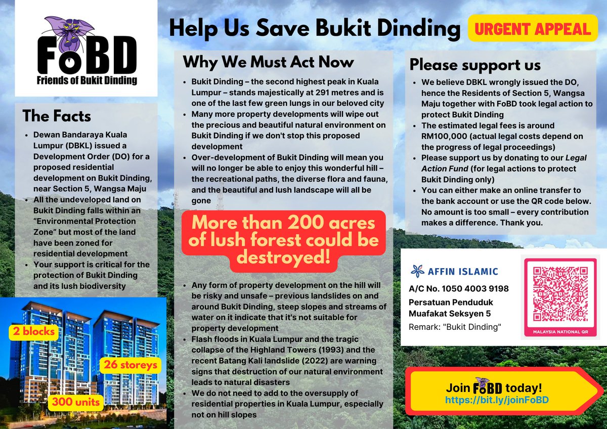 FriendsofBD's tweet photo. Help Us #SaveBukitDinding – Urgent Appeal

Your support means a lot to Kuala Lumpur and all of us.

#BukitDinding #BD4life https://t.co/KG3pqVy1IE