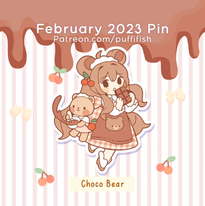 Feb pin revealThis month's pin features a bear-y cute girl who runs a chocolatier with her bear friend  