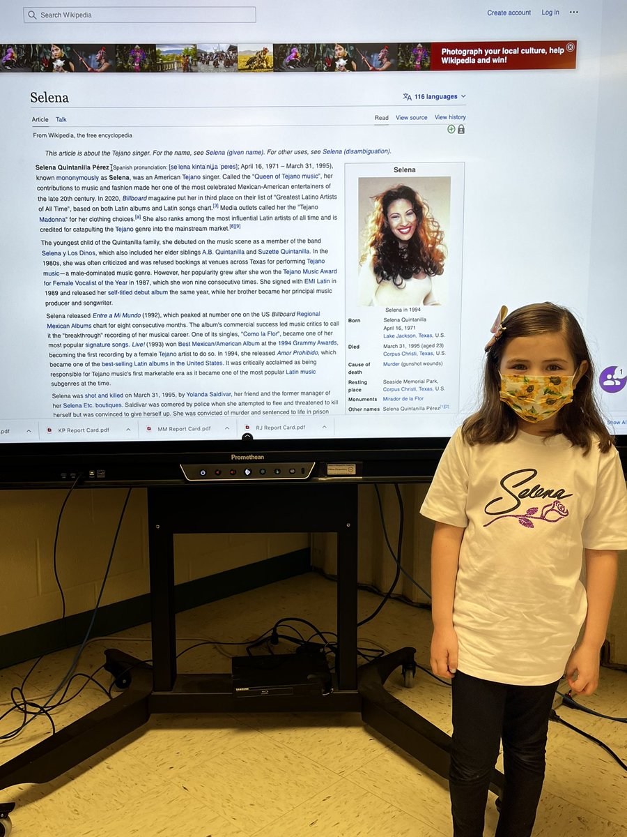 Kicking off Read Across America week by Celebrating Biographies. Thanks to this cutie we learned a little more about #SelenaQuintanilla. #warriortribe112 <a href="/warriors112/">Wilson Elementary</a>