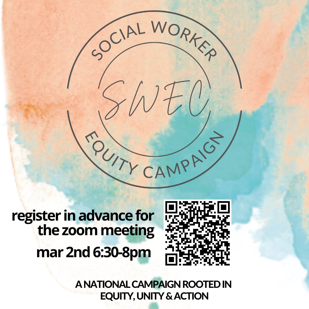 Want to be part of a national campaign rooted in equity, unity & action for social workers by social workers? Join us at this month's meeting! ⏰ 6:30 PM EST 🗓️ March 2nd 📍Zoom registration: ⚡️bit.ly/3IzdA92⚡️
