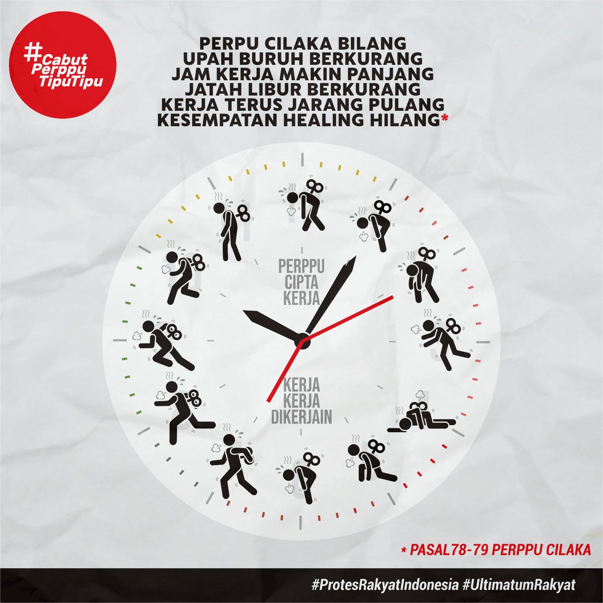 FraksiRakyatID's tweet photo. Pasal Berbahaya dari Perppu Cilaka

Perppu Cilaka mengatur waktu kerja fleksibel dan upah fleksibel. Jam kerja bakal makin panjang dan upah makin kecil. Buruh makin sulit bertemu keluarga. Tapi keuntungan pemodal kian buncit.

#UltimatumRakyat https://t.co/LjN2dsbZuc