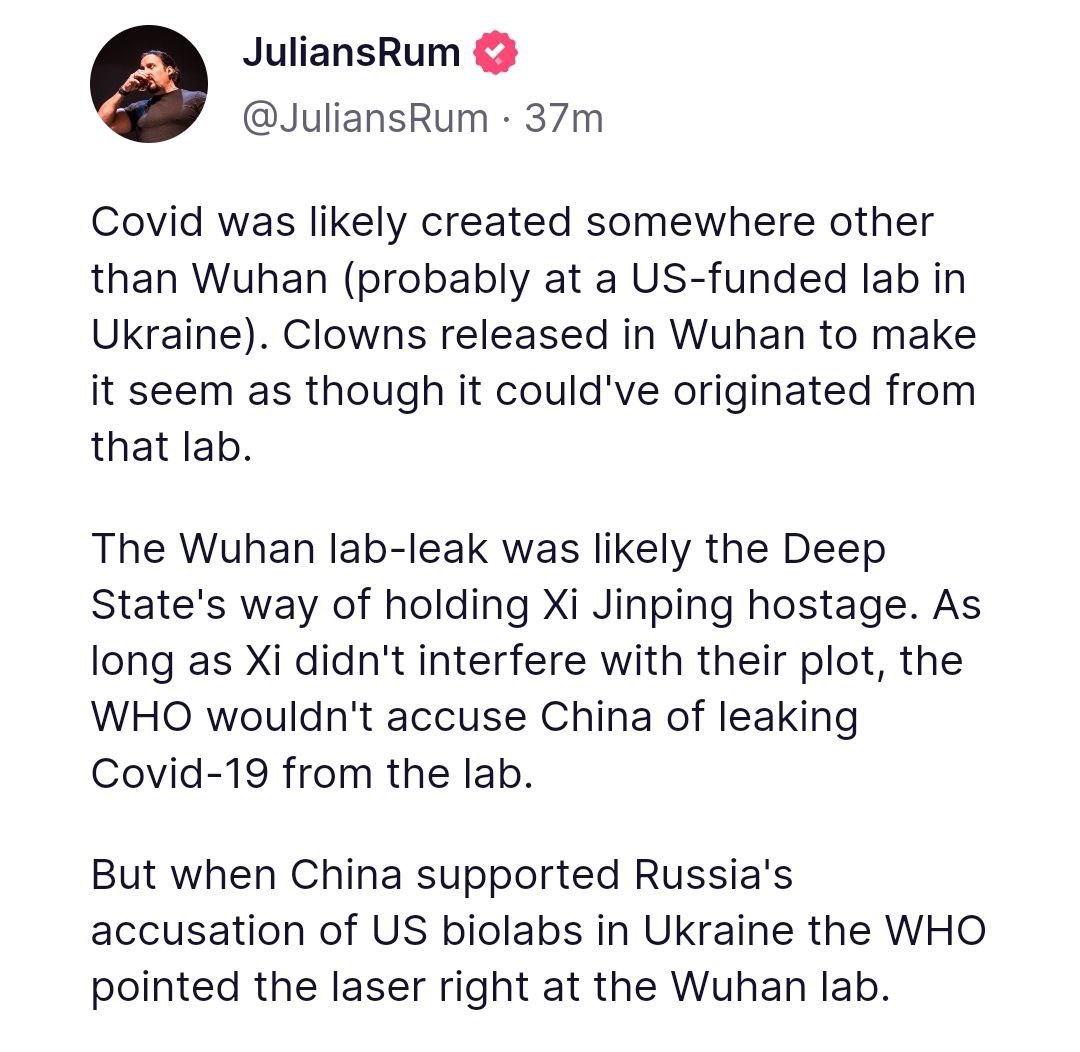 wokesocieties's tweet photo. What’s gonna happen when the world finds out Covid-19 was made in a Ukraine biolab and then released in Wuhan?

I can’t wait for it all to burn down. https://t.co/DZp13Kztyo