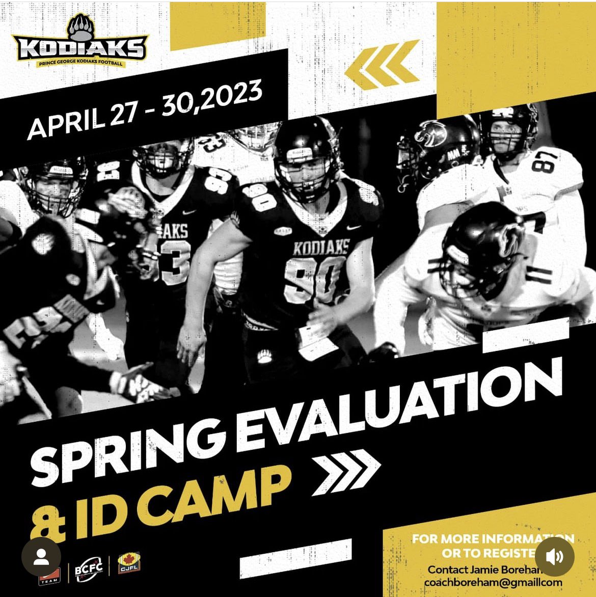 Prince George Kodiaks (@pgkodiaks) on Twitter photo Don’t miss out on your chance to be part of the 2023 <a href="/PGKodiaks/">Prince George Kodiaks</a>. Official Spring Evaluation and ID Camp. Contact us on Twitter, IG, Facebook or coachboreham@gmail.com to be part of this years camp. #TheNorthIsComing #BuiltDifferent #CanYouHearUsNow <a href="/CJFLnews/">CJFL News</a> <a href="/BCFC_Media/">BCFootballConference</a> Don’t miss out on your chance to be part of the 2023 <a href="/PGKodiaks/">Prince George Kodiaks</a>. Official Spring Evaluation and ID Camp. Contact us on Twitter, IG, Facebook or coachboreham@gmail.com to be part of this years camp. #TheNorthIsComing #BuiltDifferent #CanYouHearUsNow <a href="/CJFLnews/">CJFL News</a> <a href="/BCFC_Media/">BCFootballConference</a>