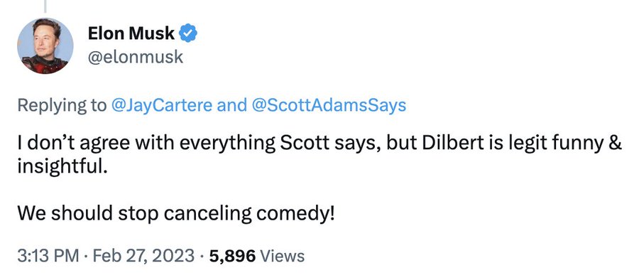 Elon Musk laments that Scott Adams' Dilbert is 'legit funny and  insightful.' Cartoonists disagree.