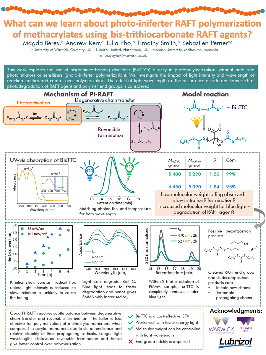 What can we learn about photo-iniferter RAFT polymerization of methacrylates using bis-trithiocarbonate RAFT agents? #RSCPoster #RSCMat @TeamPerrier @Polymer_RTP @warwickchem