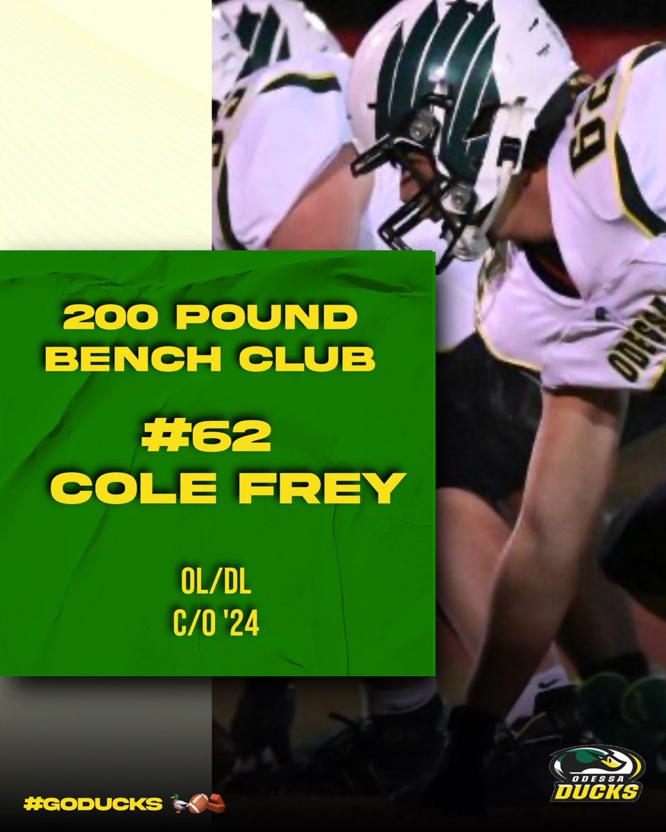 BretVendrick's tweet photo. Two more names added to the board today!!! Congrats to @djohnst20 and @ColeFrey22 for making the 225 and 200 Bench Clubs respectively.  Way to work fellas!! 🦆🏈🧱 #Goducks @OHSDuckNation #BrickByBrick https://t.co/W92aFMoEZd