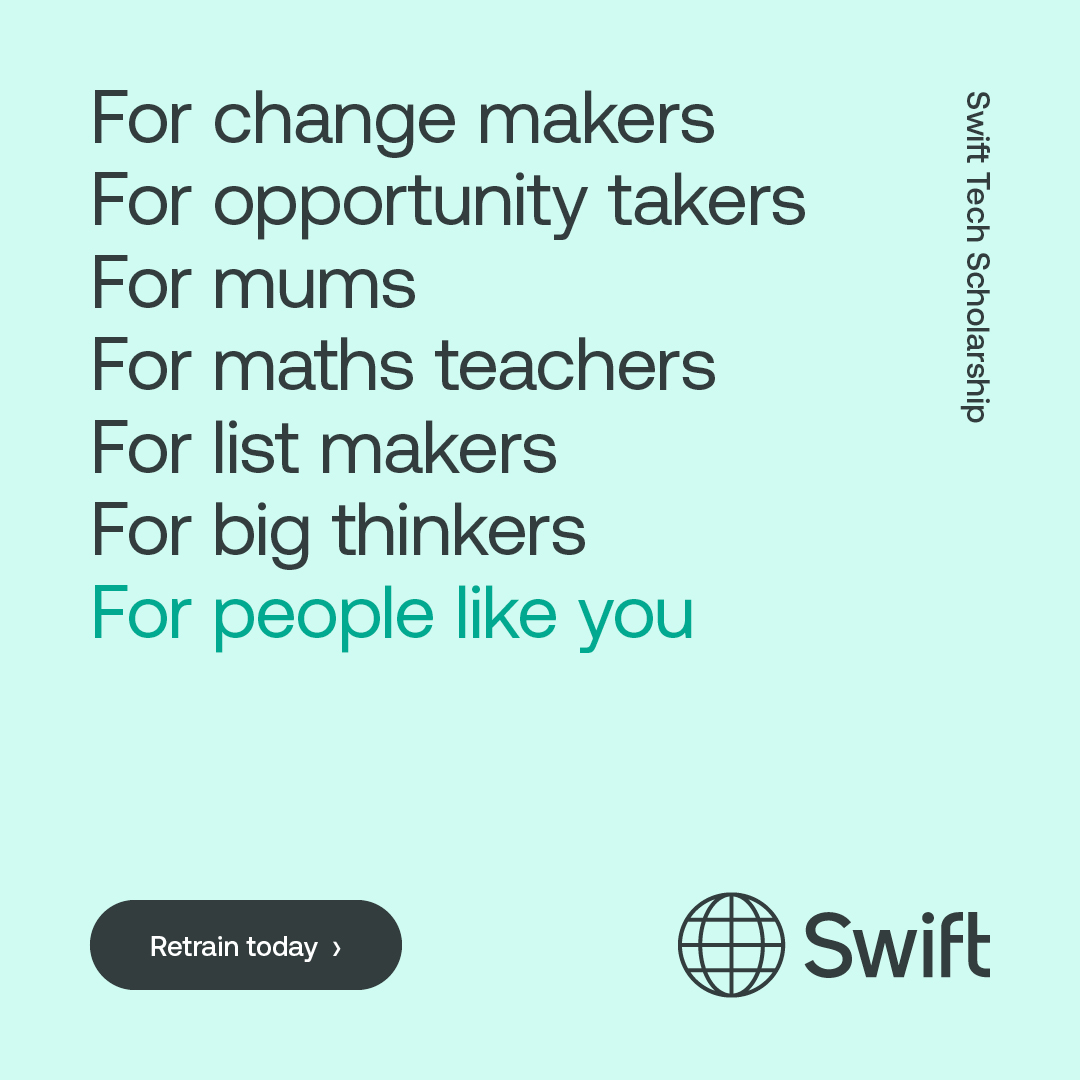 swiftcommunity's tweet image. Applications for #SwiftTechScholarship close 6th Mar - Apply Now! Designed to introduce new people to the world of tech, even without extensive experience. 140 places still available - explore today to learn if one could be yours. 
Info: okt.to/pVWLZI
#swiftcommunity