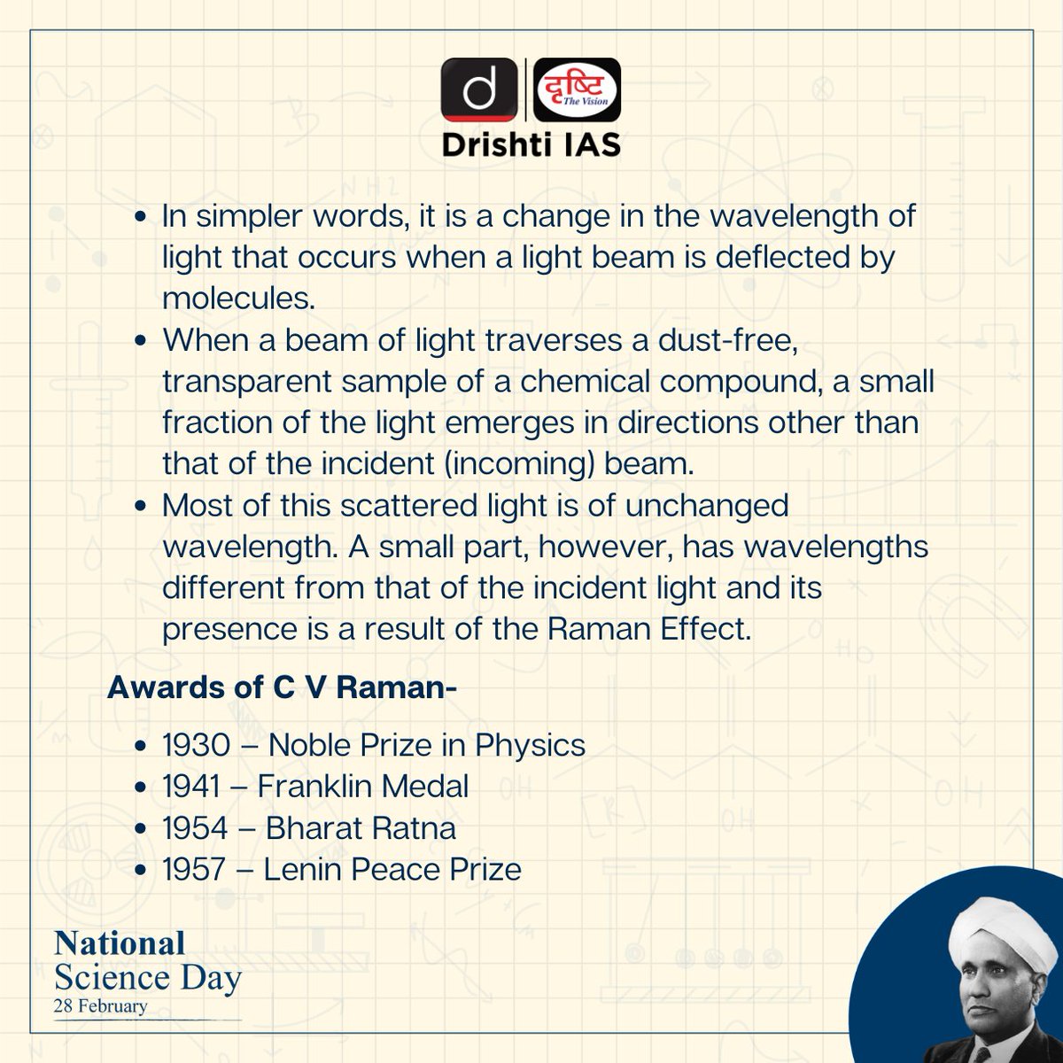 On this National Science Day, let’s spread information about the value of scientific applications in everyday life.

#NationalScienceDay #ScienceDay #Science #RamanEffect #CVRaman #Scientists #NobelPrize #ScienceFestival #ScienceIsFun #India #UPSC #DrishtiIAS #DrishtiIASEnglish