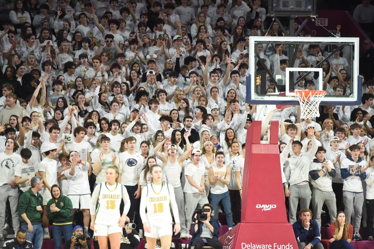 mpcabrey's tweet photo. What an awesome student section &amp; crowd @LCCrusaders had at the Palestra as @lcladycrusaders claimed its 1st Philly Catholic League championship with a 50-47 victory. https://t.co/9h770Ty8Zq