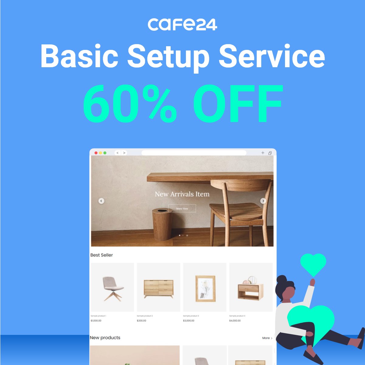 Cafe24Global's tweet photo. Our online store builder service package is here to help you succeed! 🌟

And for a limited time, take advantage of our 60% off sale - just $22 to start building your dream store! 🚀💸

 Don't wait - get started today! 
#onlinestore  #ecommerce  #60percentoff https://t.co/LnKQ62hCXm