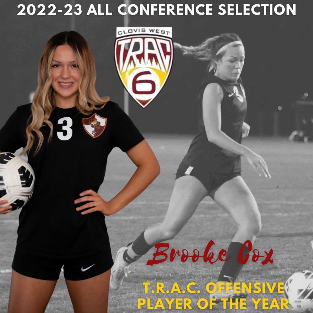 Congratulations to our very own Varsity Senior Forward Brooke Cox for being named 2022-23 TRAC Offensive Player of the Year!  Well done Brooke!  We are very proud of you! 

#EaglePride #EagleMade #EagleStrong #GoEagles 

@ClovisWest  @ClovisWestAD