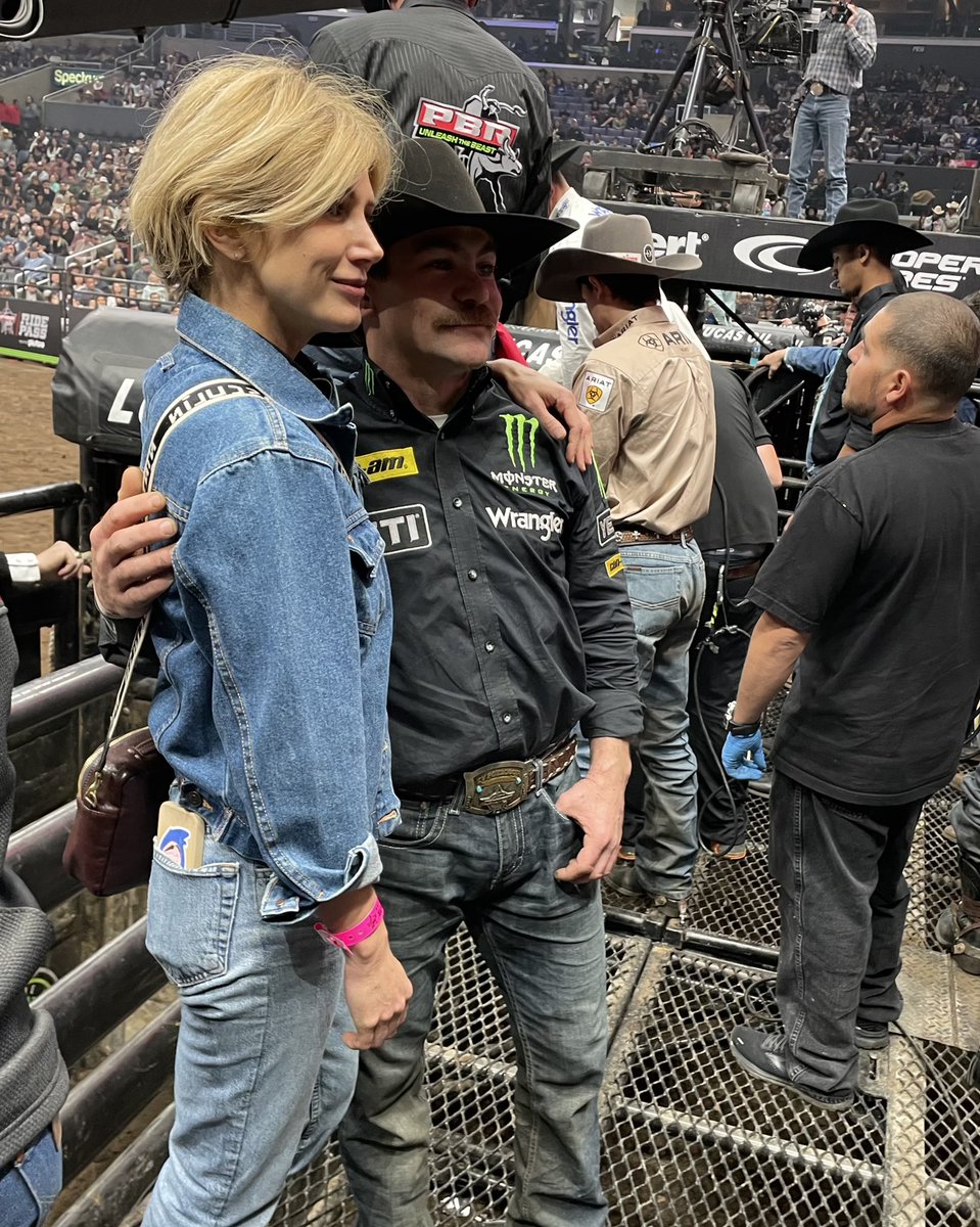 LoveAndTryBook's tweet photo. Hoping there are enough pixels in this frame to handle all this exploding talent: @TheJenLandon and @chaseoutlaw at #PBRLA. https://t.co/M0wPDdJfK6