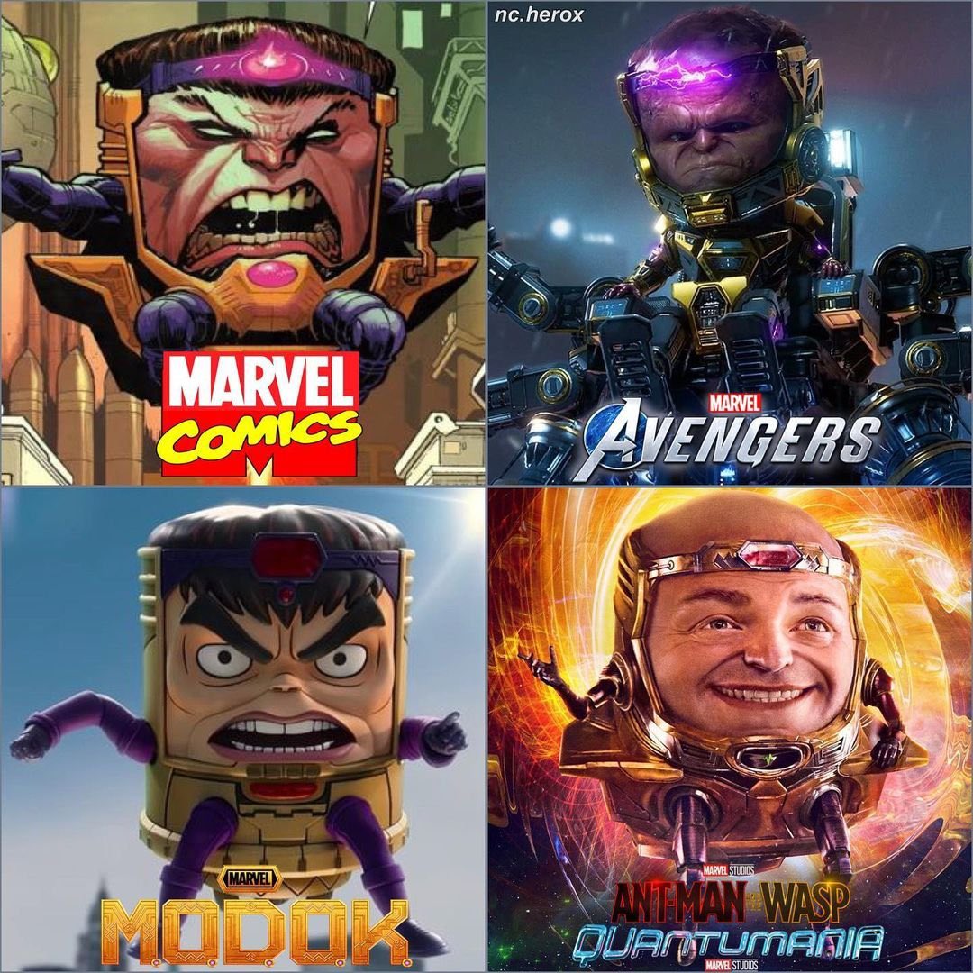 ThatMarvel_Mom's tweet photo. Today for #MarvelMemeMonday I present a collection of #MODOK memes procured from around the Interwebs and social medias. 🐜  Plus a question… where was Luis!!? 😭 #mcu #marvel #Quantumania #AntMan https://t.co/Gm4G4GGVy8
