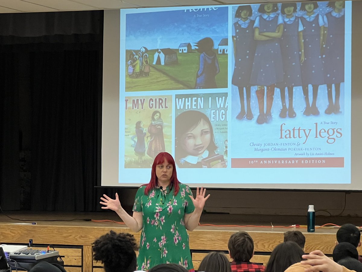 DonValleyMS's tweet photo. We were so pleased to welcome @CJordanFenton to DV today to speak with our students! Thank you for sharing Margaret’s story. Our students reflected on what it takes to have courage in the face of hardship and the power of believing in yourself. #fattylegs #TDSB https://t.co/nFd6nRH3yW