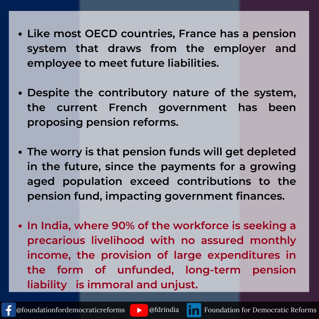 FDR_INDIA's tweet photo. What is the basic & complementary pension scheme of France and how does it compare to India's unfunded system?
#pensions #france #pensionreforms #finances #fiscalprudence #government #contributory https://t.co/YsW0U4nd9i