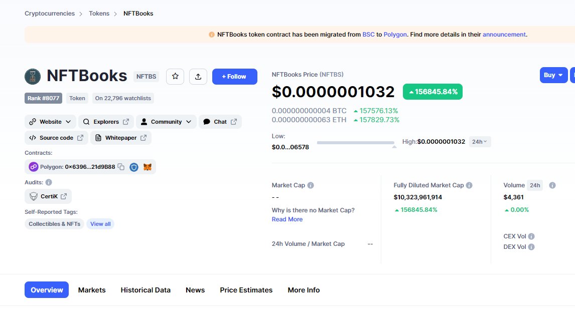 nftbstoken's tweet photo. Thank you @CoinMarketCap for updating us. We also sent the supply form to update our correct supply.

#Booklovers #PublishEcosystem #BookSwarmArmy $NFTBS #NFTBOOKS https://t.co/CQIJOssFxR