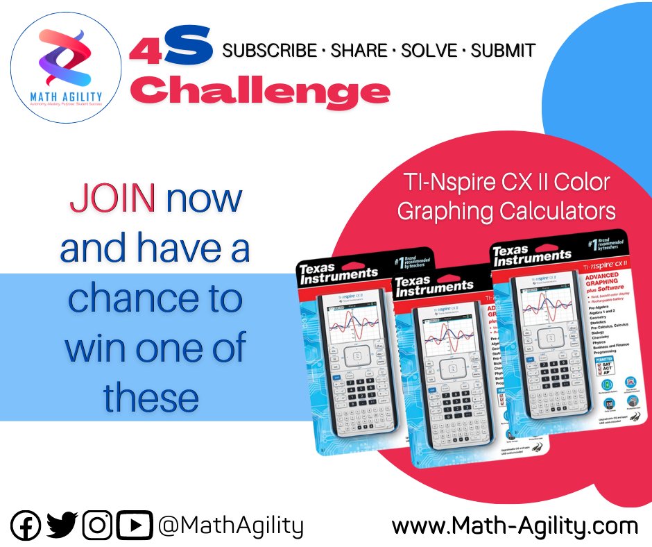 MathAgility's tweet photo. #MathAgility #4SChallenge Day 8
Make sure to visit this link for the full mechanics https://t.co/SpQlj3kmIv
Submit your answer using this form https://t.co/h8Wo26Czbj
Each submission of the math solution is equivalent to one entry. Only one entry per day is allowed. https://t.co/Dys18krxTw