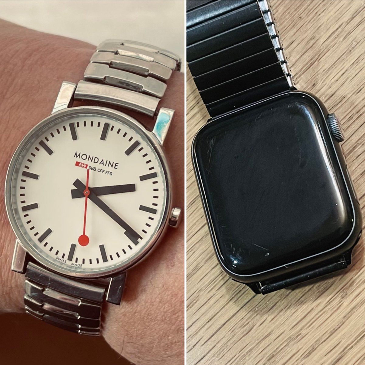 After the first of 5 days without power, my Apple Watch didn’t get charged. I was glad to remember how easily we get along with a sturdy wristwatch. I’ve had this Swiss Railways piece 15 years and it works brilliantly.  #applewatch #mondaine