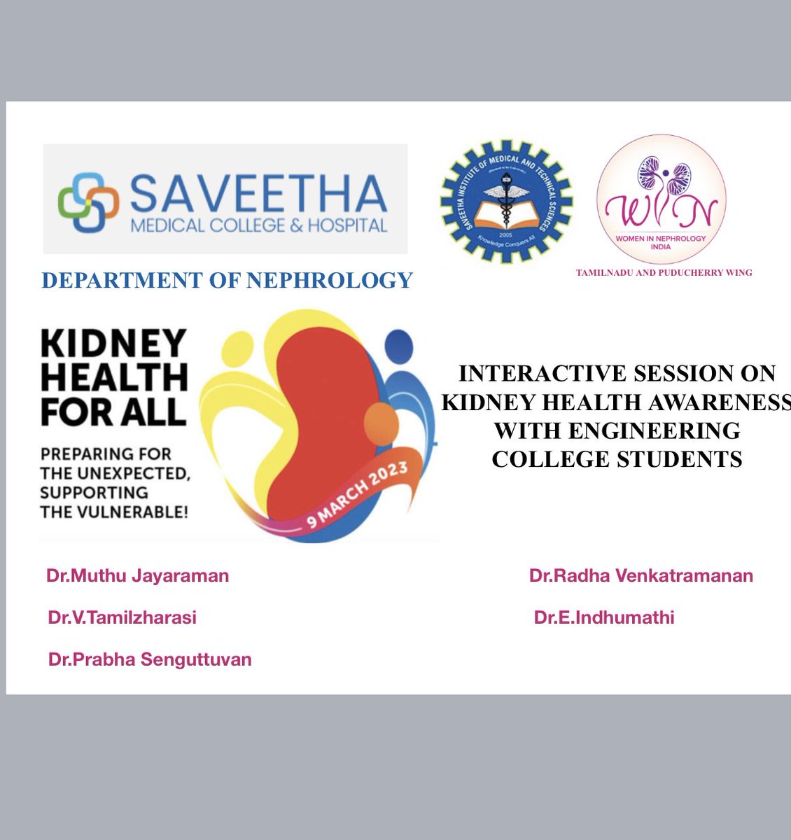 nephrosaveetha's tweet photo. Saveetha medical college and Department of Nephrology welcomes Women In Nephrology Tamil Nadu and puducherry wing https://t.co/pty1lCH7G1
