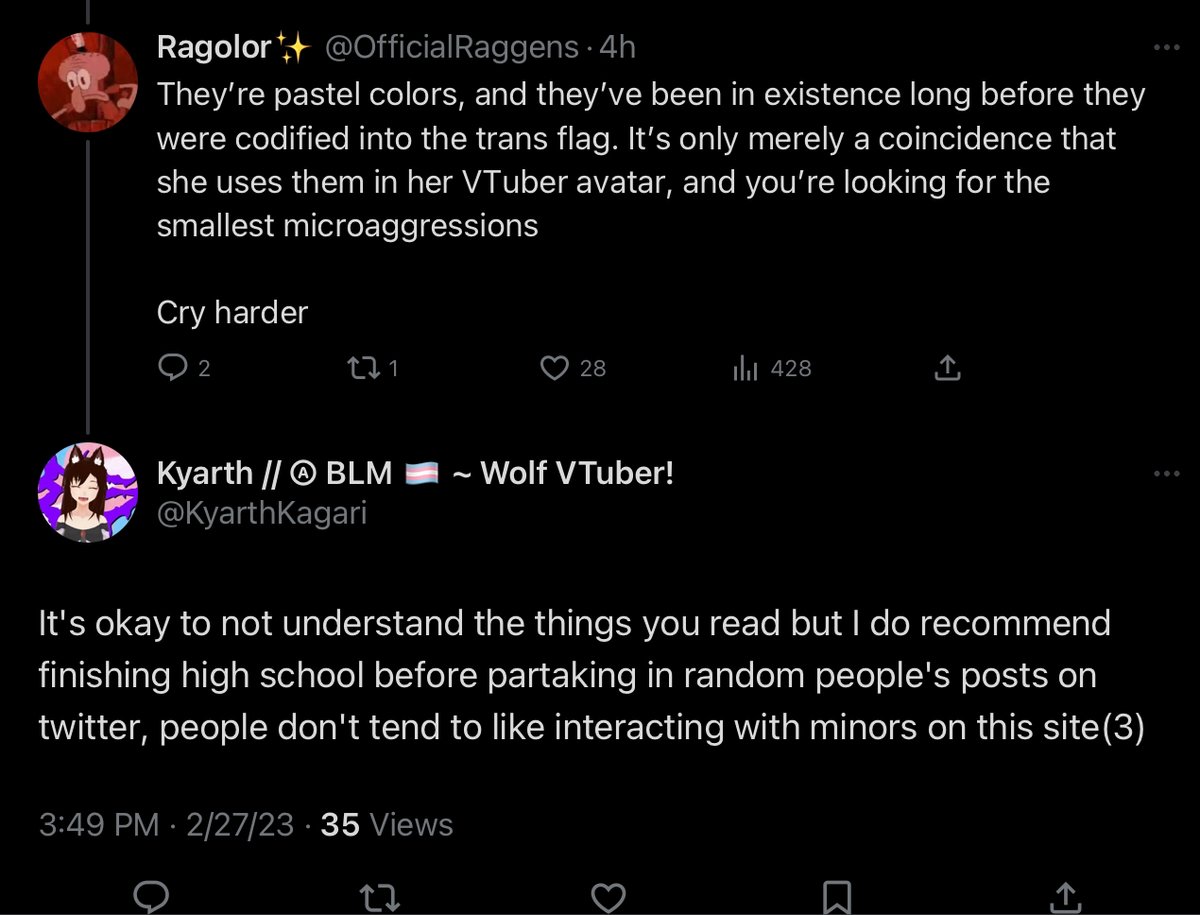silverwhiners's tweet photo. "OMG, guys! Silvervale uses pink and blue in her avatar! Clearly she's appropriating the colors of the trans flag!" https://t.co/QY3endsVq6