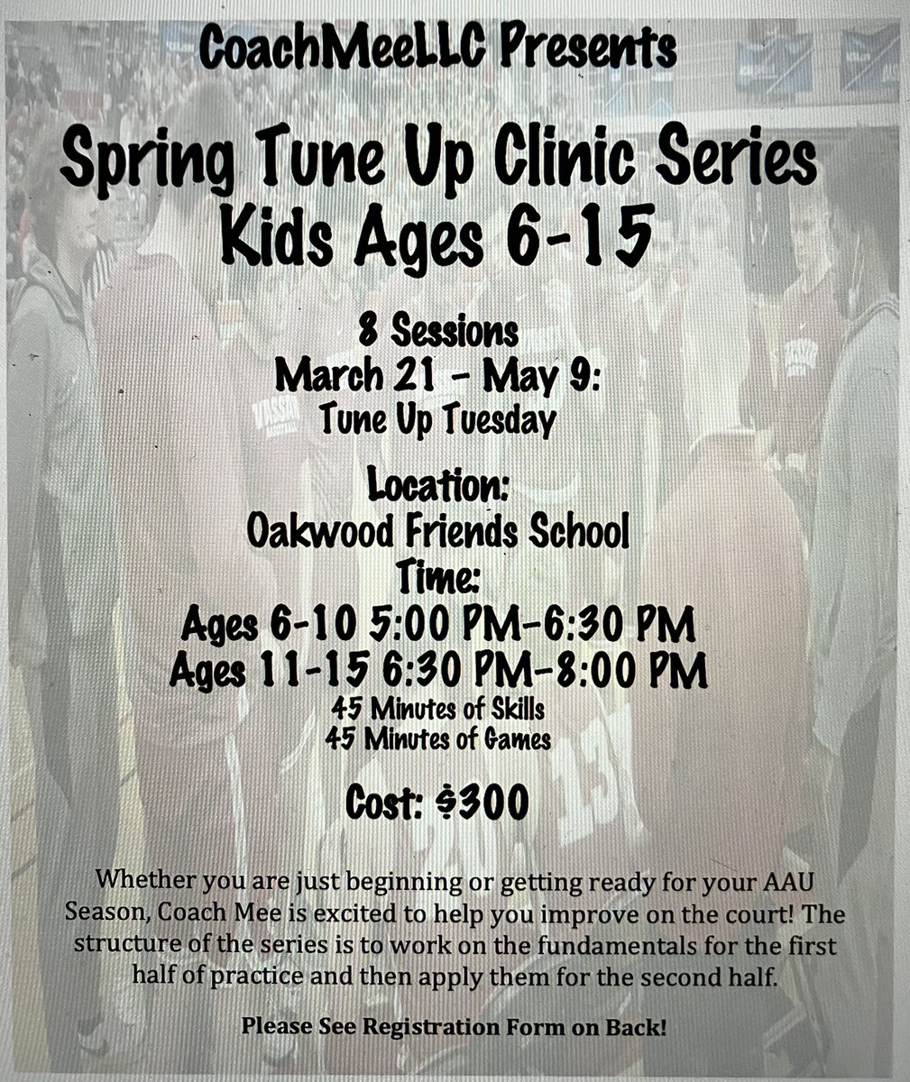 CoachMee's tweet photo. Itβs been less than a week and we need more basketball in our lives! #CoachMeeLLC is holding an 8-Week #TuneUpTuesday Series
π | 5:00-6:30 PM - Ages 6-10
π | 6:30-8:00 PM - Ages 11-15
π| Oakwood Friends School Gym
ποΈ | March 21 - May 9 https://t.co/NovjAoGEXU