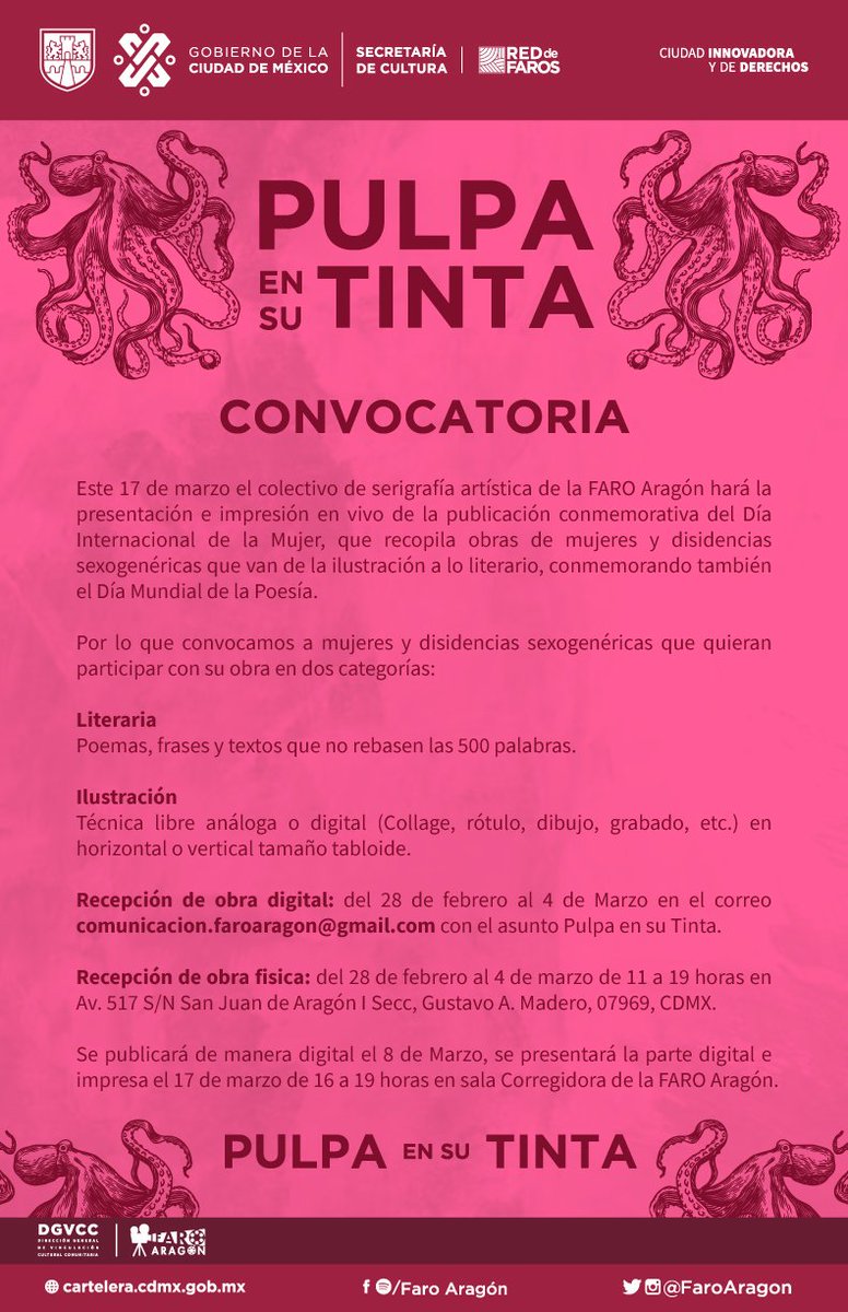 ¡Convocatoria abierta! 📢

Convocamos a Mujeres y Disidencias Sexogenéricas a participar en la publicación conmemorativa del Día de la Mujer y la Poesía.

Hasta el 4 de Marzo.

Se publicara de manera digital el 8 de marzo y la edición impresa el 17 de Marzo.

¡Participa!🥳
