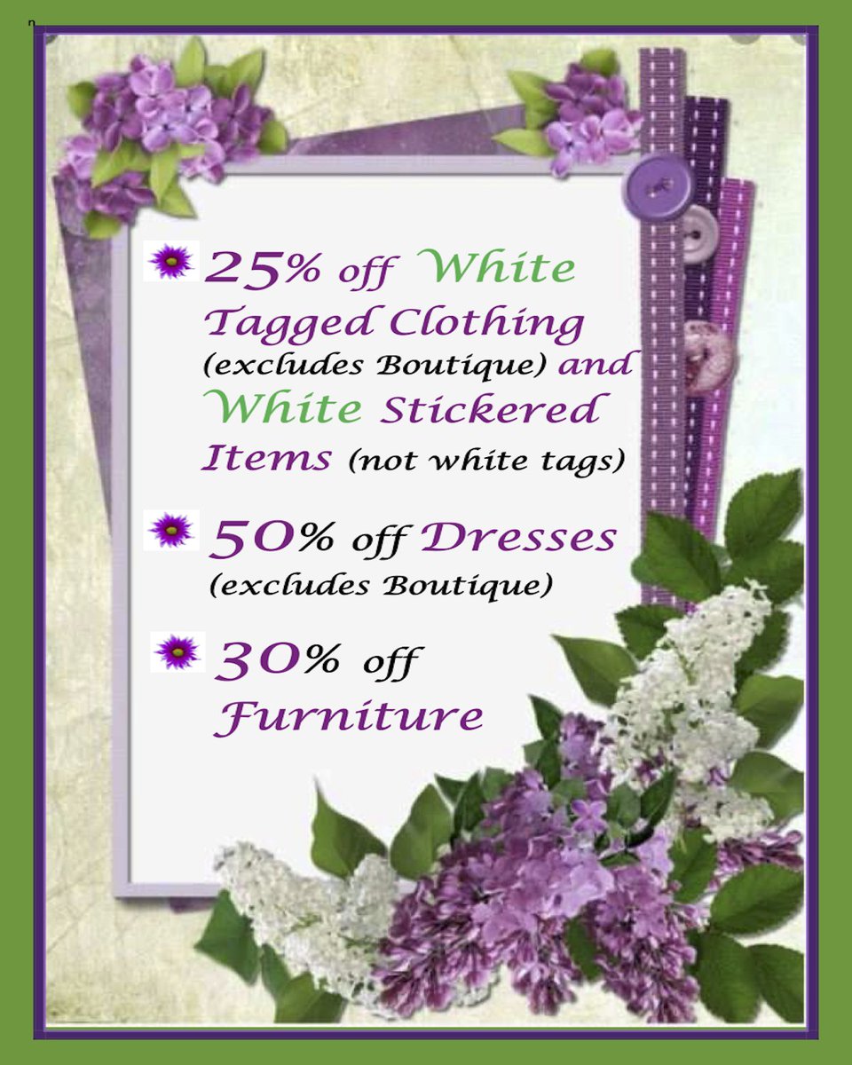 ALCVThriftShop's tweet photo. ❇️ Bargain Box Thrift Store Specials 2/28-3/4
❇️ Open Tuesday thru Saturday, 1-4pm
❇️ Where Shopping Means Giving
2️⃣5️⃣% off White Tagged Clothing (excludes Boutique) &amp; White Stickered Items (not white tagged)
5️⃣0️⃣% off Dresses (excludes Boutique)
3️⃣0️⃣ % off Furniture https://t.co/D0Diegr7SN