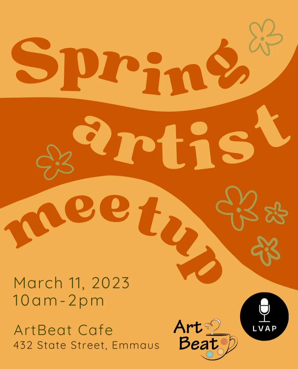 ALL TYPES OF ARTISTS WELCOME!
🎨🎭🖌️🖼️🧵🧶

Come to network and collaborate with your fellow #LehighValley artists on Saturday, March 11th from 10:00am to 2:00pm at ArtBeat Studio and Cafe in Emmaus. 

BYO art making materials! Free event!